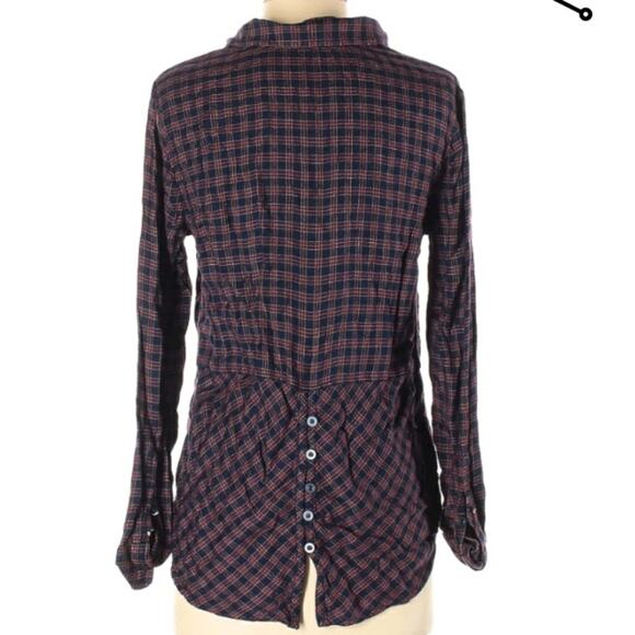 Lucky Brand size small Bungalow burgundy red navy plaid buttoned tuxedo back - Picture 3 of 4